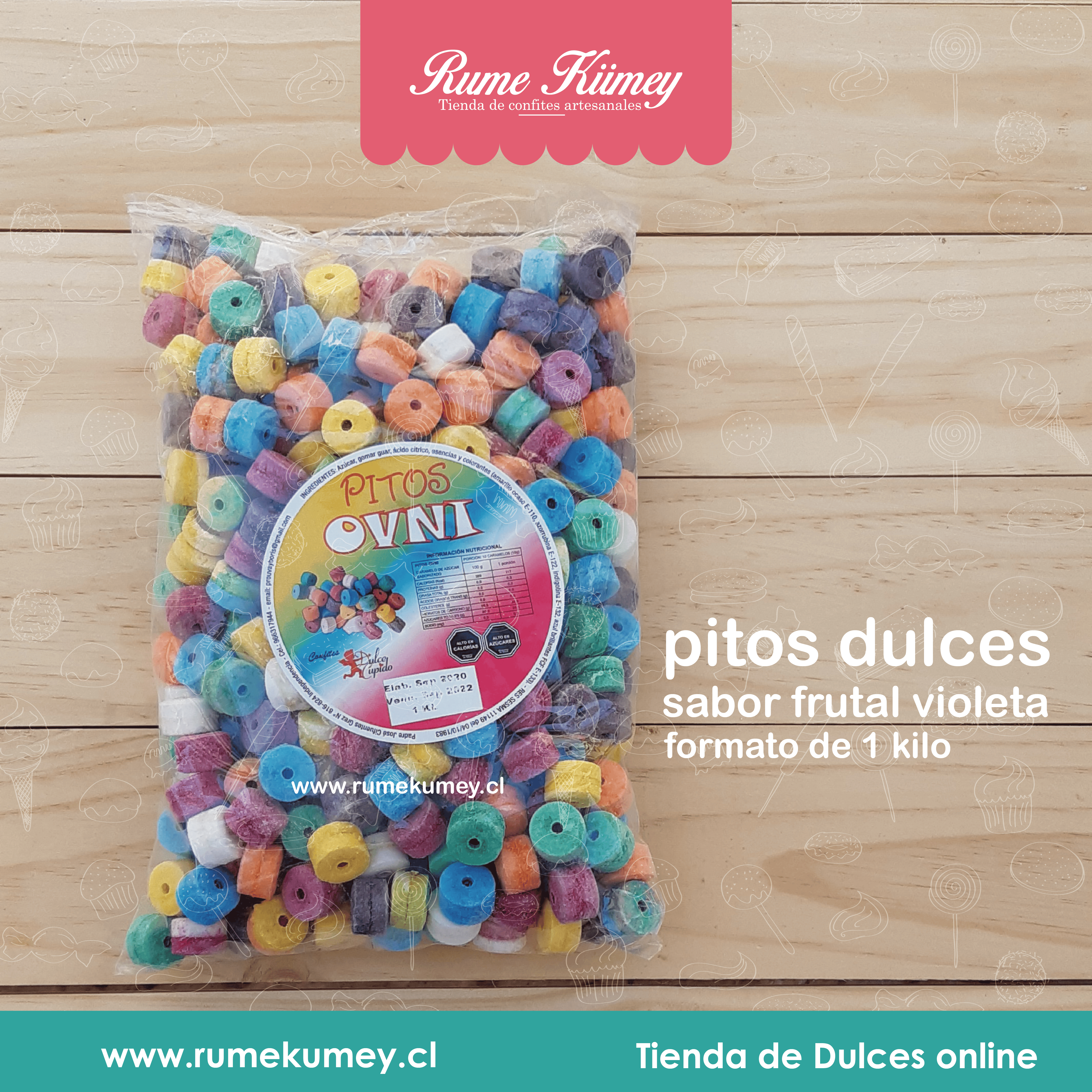 dulces con forma de silvatos o pitos comestibles. disponible en sabores y colores surtido. formato de 1 kilo