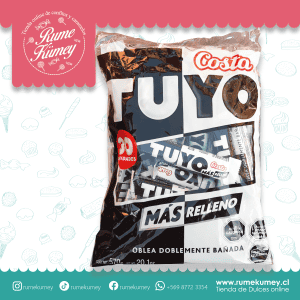 tuyo de costa. la oblea rellena y cobertura sabor chocolate blanco y negro. disponible en formato de 30 unidades de costa.
