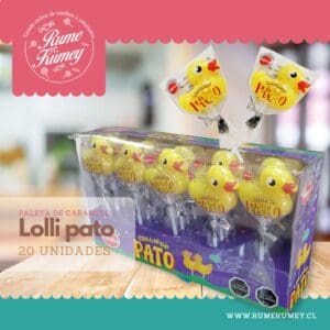 paletas de caramelo con forma de pato color amarillo